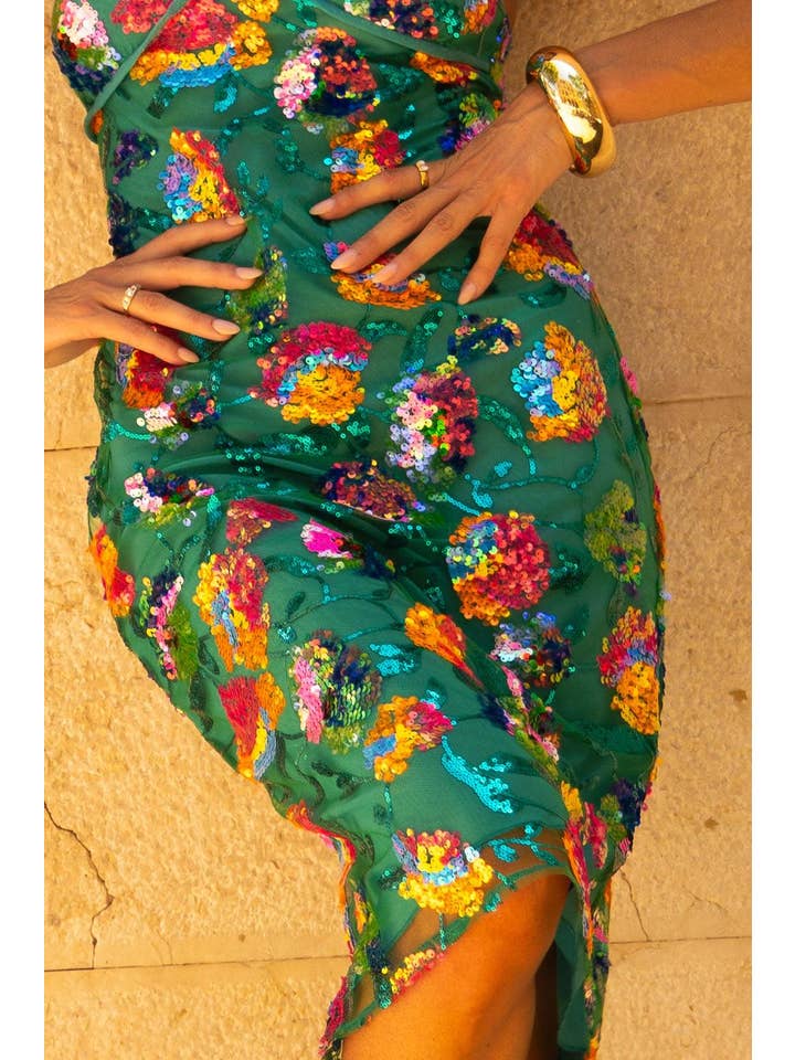 Elsie & Fred – Großhandel Kleid – Damen – Las Dalias Grünes Paillettenkleid6