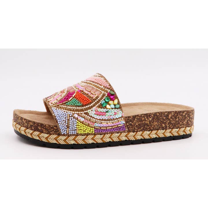 Mars Sky Shoes Wholesale - Wholesale Slides - Women's - Bamboo CLASH-14 Women Cork Sole Beaded Boho Summer Sandals