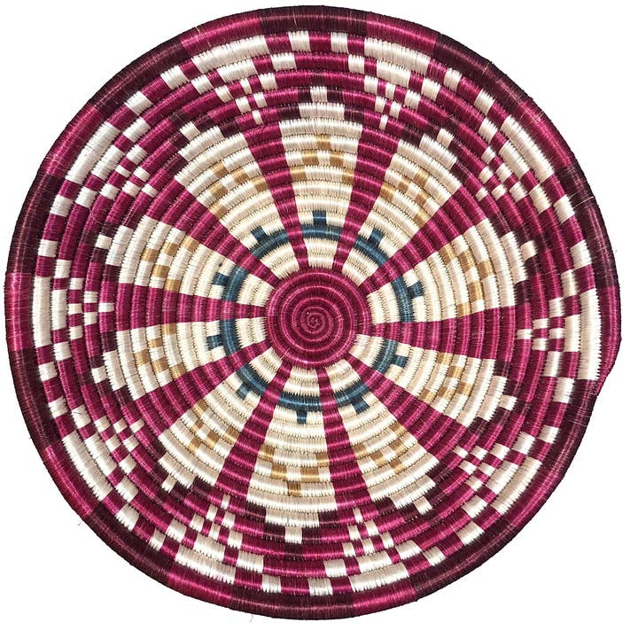 Tischkorb | Spulenkorb | Wandkorb | Wandkunst | Obstschale | Dekorkorb | Gemusterter handgewebter afrikanischer Sisalkorb | Klein ~12" für den Großhandel von The Niger Bend