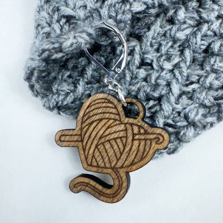 Handmade Wooden Heart Ball of Yarn Stitch Marker for wholesale by Art by Erica H & Rebel Stitchers
