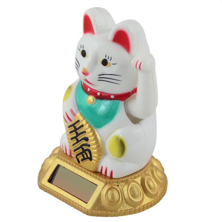 Tribal Trade GmbH - Wholesale Decorative Figurine - Lucky cat Maneki-neko waving cat solar round 8cm white