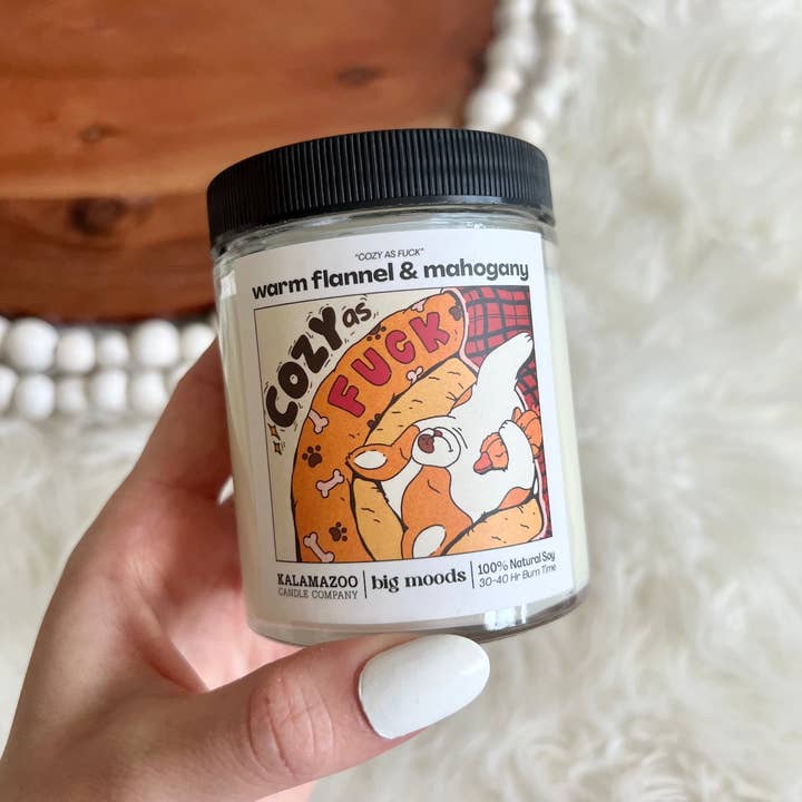 Big Moods - Wholesale Jar/Filled Candle - "Cozy as Fuck" warm flannel & mahogany - Luxury Soy Candle4