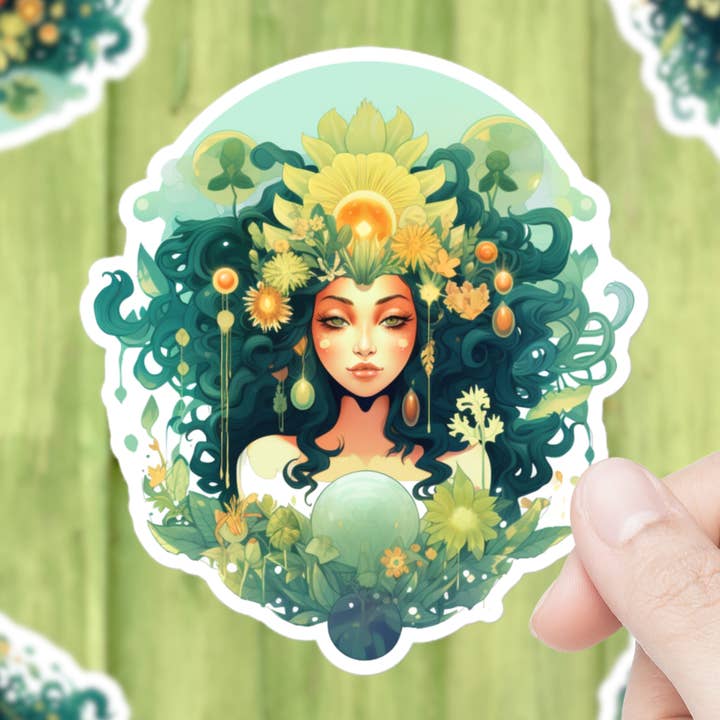 Grøn gudinde klistermærke for engroshandel hos Mystical Clarity