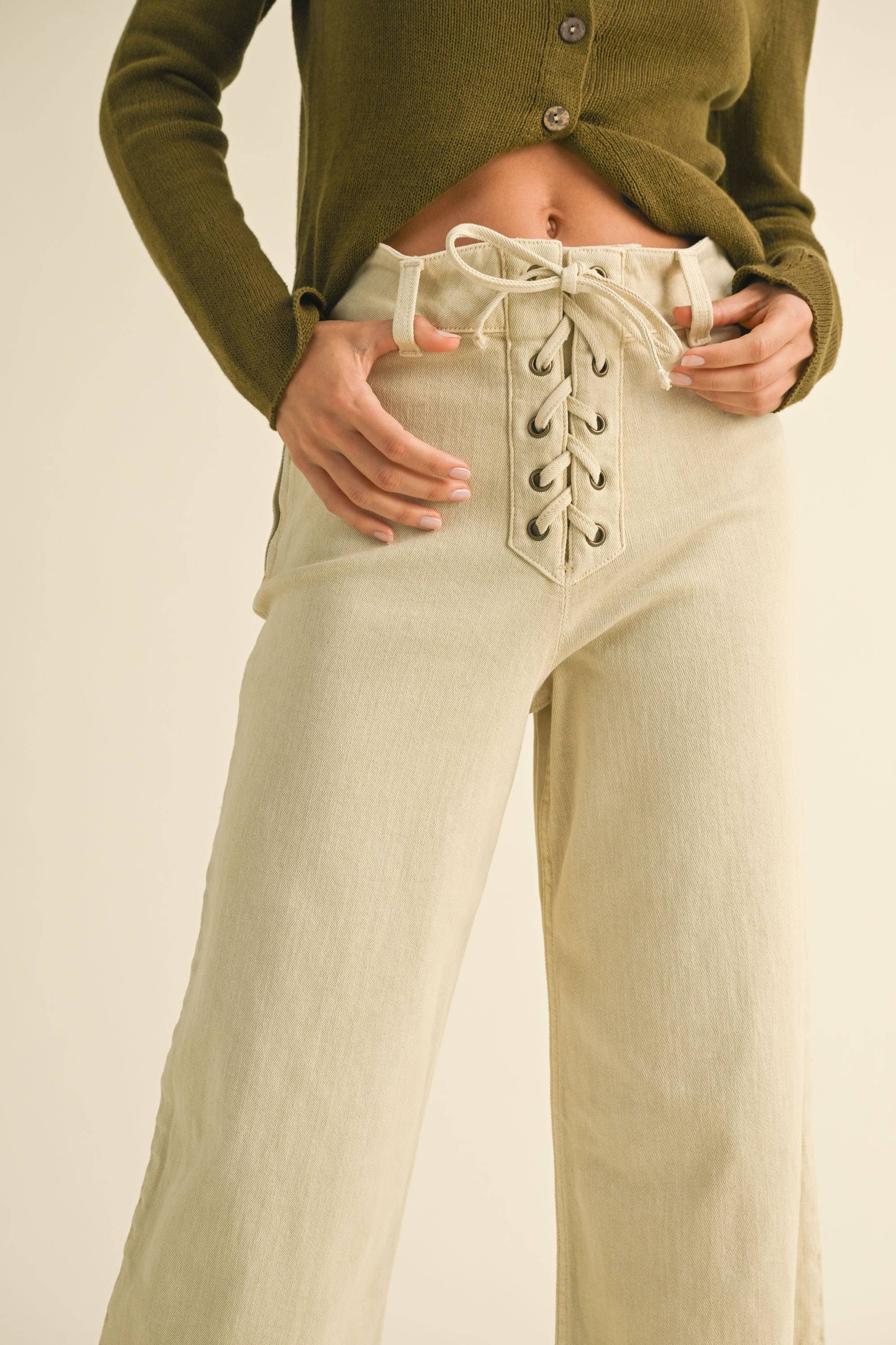 MIOU MUSE - Wholesale Pants - Women's - P4756   LACE-UP FRONT DETAIL STRETCHED PANTS9