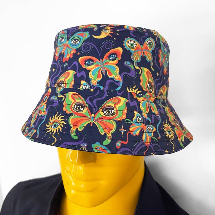Chapéu Borboleta, Chapéu Navy, Estampado, Festival, Hippie. por atacado de Stan and Gwyn