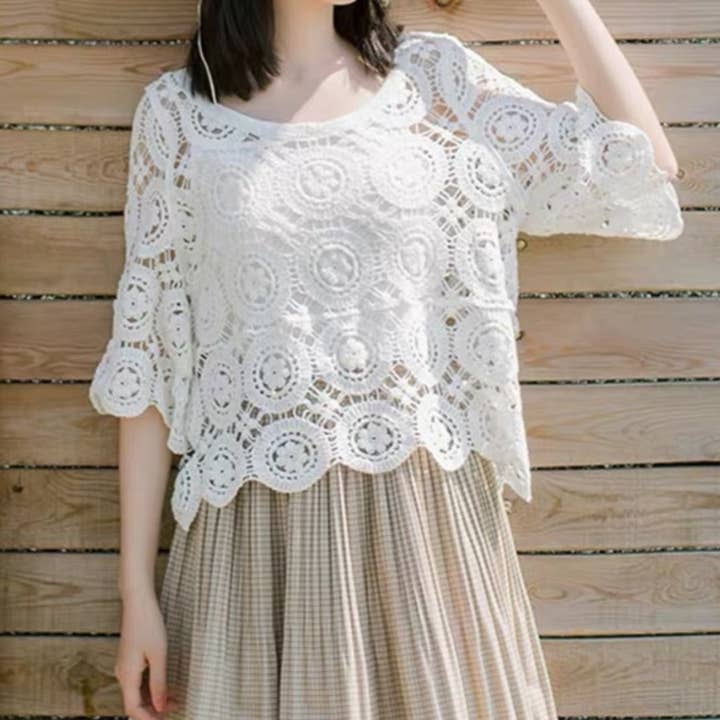 Funkyrel® Atzbranding Limited - Wholesale Blouse - Women's - Crosa - Floral Crochet Lace Top – Breezy Spring/Summer Blouse2