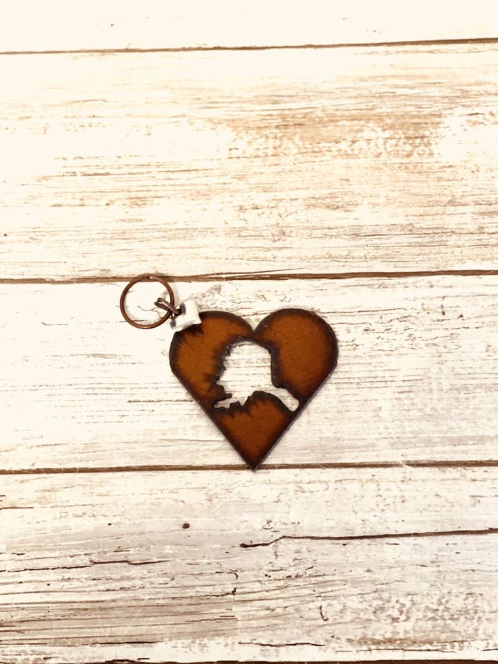 Heart with ALASKA Shape Cutout Key Chain for wholesale by Universal Ironworks USA