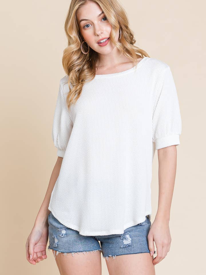 TA2169 SOLID RIB PUFF SLEEVE TEE for wholesale by BOMBOM