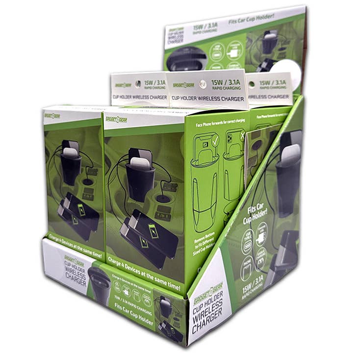 Gadget Gear Multi-Port Cup Holder Charger Boxed - 4/Display for wholesale by Novelty Brands