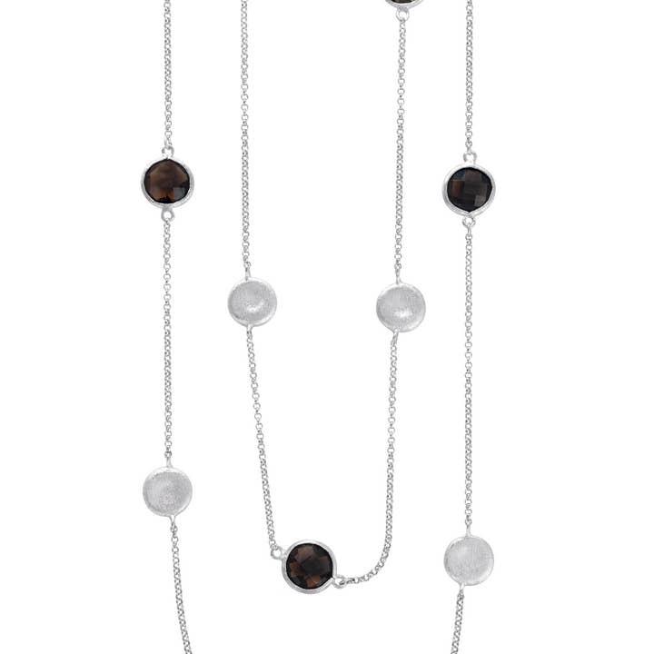 Ronde halsketting met rookkwarts (GN2025-SQ-18-P) voor wholesale door Genevive