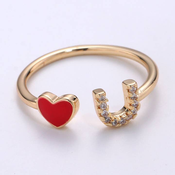 Gold Rings For Women Gold Cz Ring Red Heart Ring Dainty Ring Minimalist Ring Christmast Gift Thin Open Ring Gold Jewelry Heart Ring Love u for wholesale by Aim Eternal