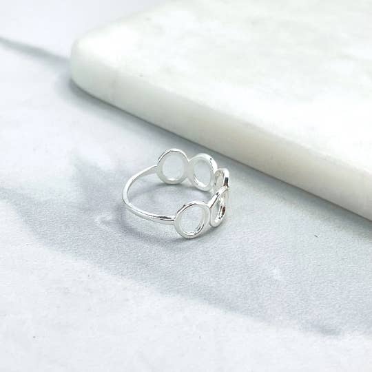 Luxus Accessories - Wholesale Multi-Stone Ring - 925 Sterling Silver Clear Cubic Zirconia Details, Circles Geometry Ring, Stamped 9251