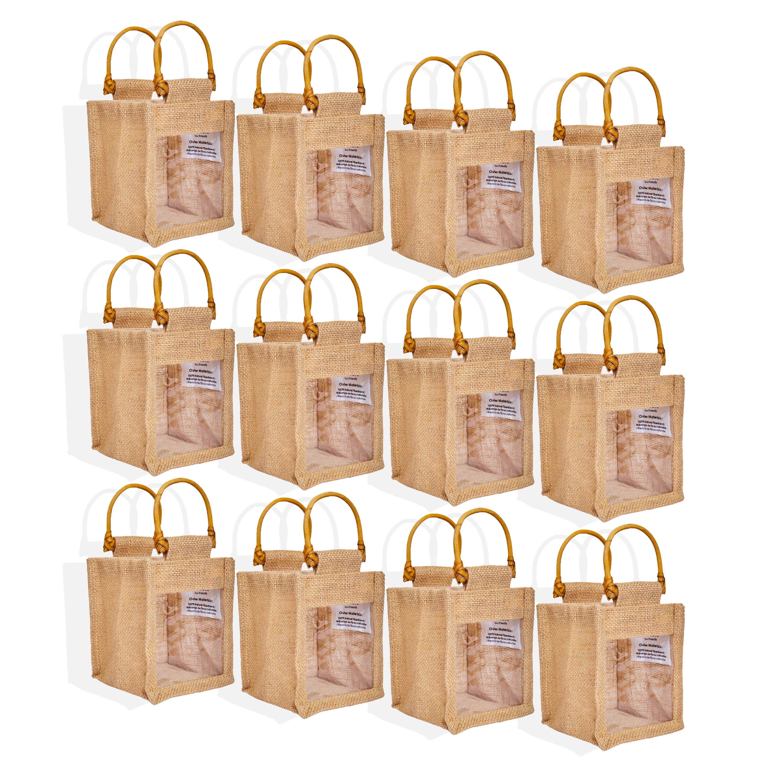 ecojutebags - Wholesale Gift Bag Set/Pack - Set of 12 Burlap Gift Bags – Small Jute with PVC Window0