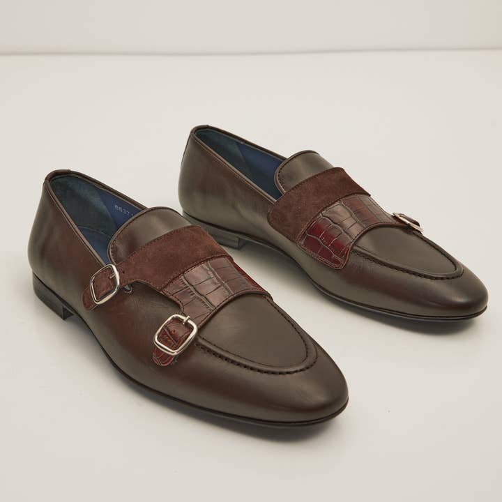 Men's Leather Double Monk Strap Shoes - Brown for wholesale on Faire
