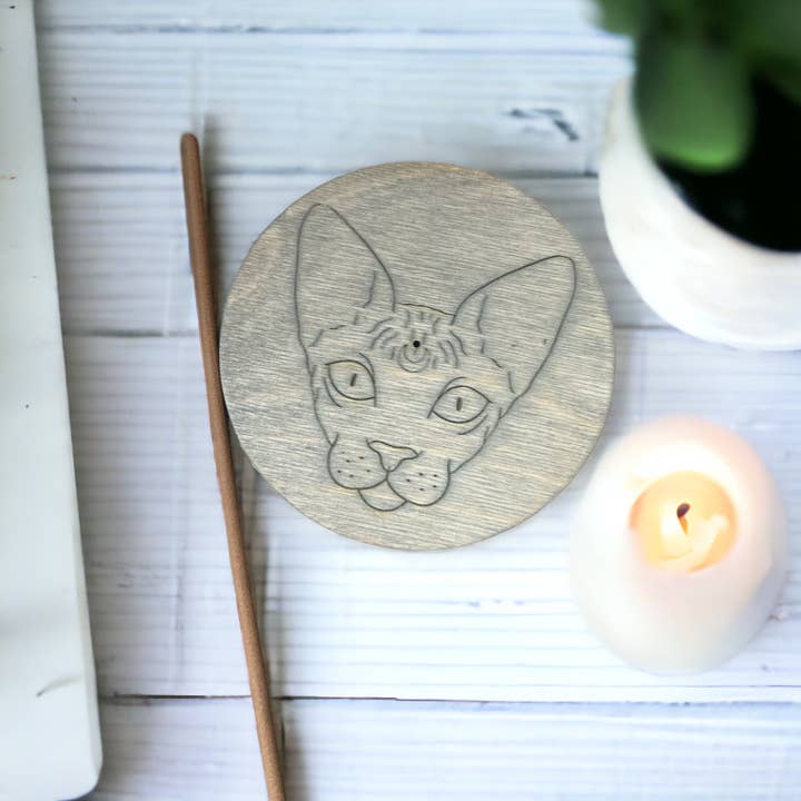 Ghoul Mom Designs - Wholesale Incense Holder - Handmade Witchy Cat Wooden Incense Burner1