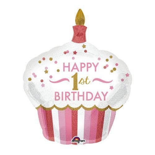 36" Happy 1st Birthday Cupcake Mylar Balloon #28 for wholesale by Party Expo, LLC