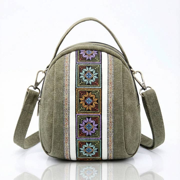 Ethnic Embroidered Canvas Shoulder Bag Women's Casual Crossbody Purse for wholesale by kycozy