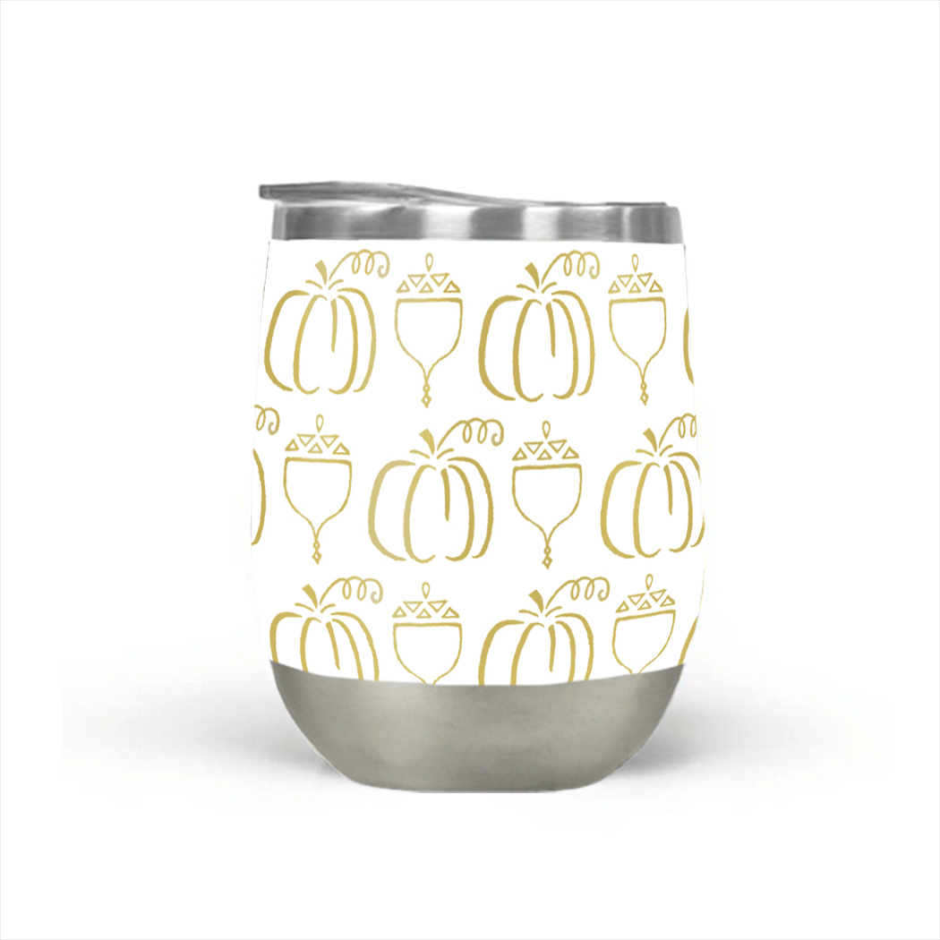 Lauren Ullrich Art - Wholesale Insulated Mug/Tumbler - Gold Pumpkin & Acorn Wine Tumbler0