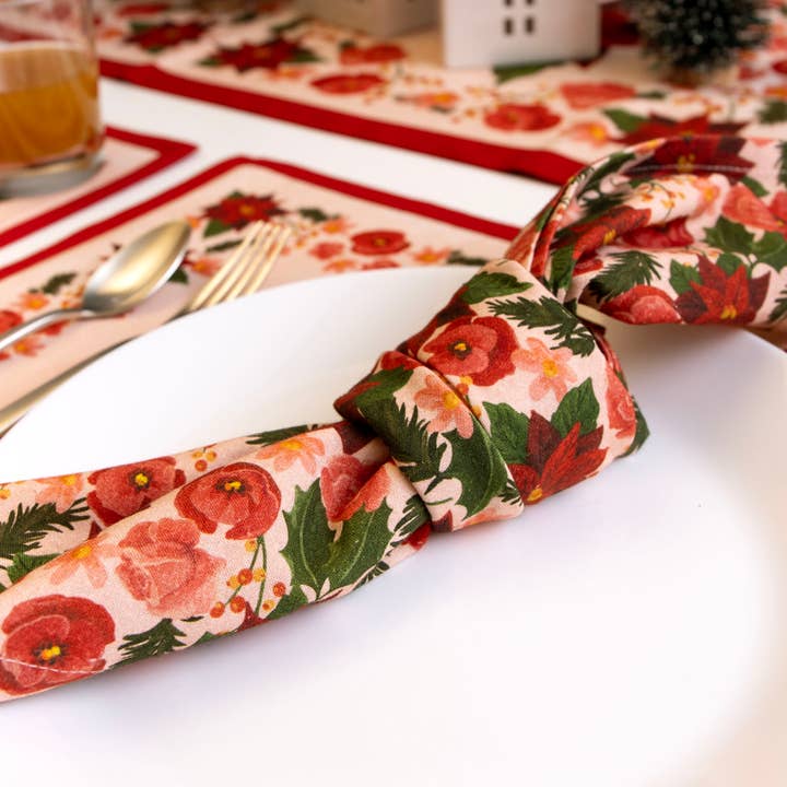 1canoe2 | One Canoe Two Paper Co. - Wholesale Dinner & Cloth Napkin - Yuletide Blooms Christmas Cotton Cloth Table Napkins Set2