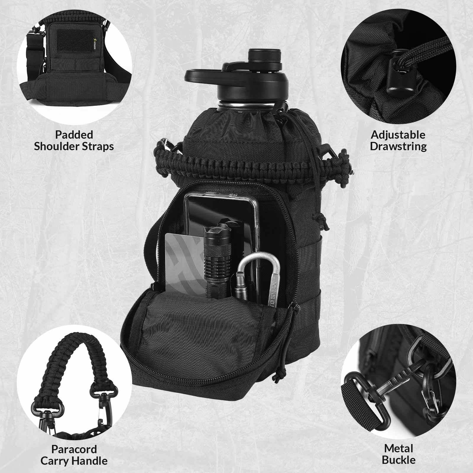 Antarctica Outdoors - Wholesale Water Bottle - Votagoo 64Oz Half Gallon Stainless Steel Insulated Tactical Water Bottle with Metal Military Water Bottle Tactical Carrier Bag22