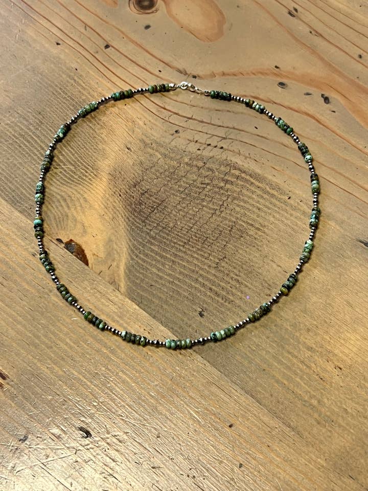 African Turquoise and Sterling Pearl Necklace for wholesale by Indian Creek Mercantile