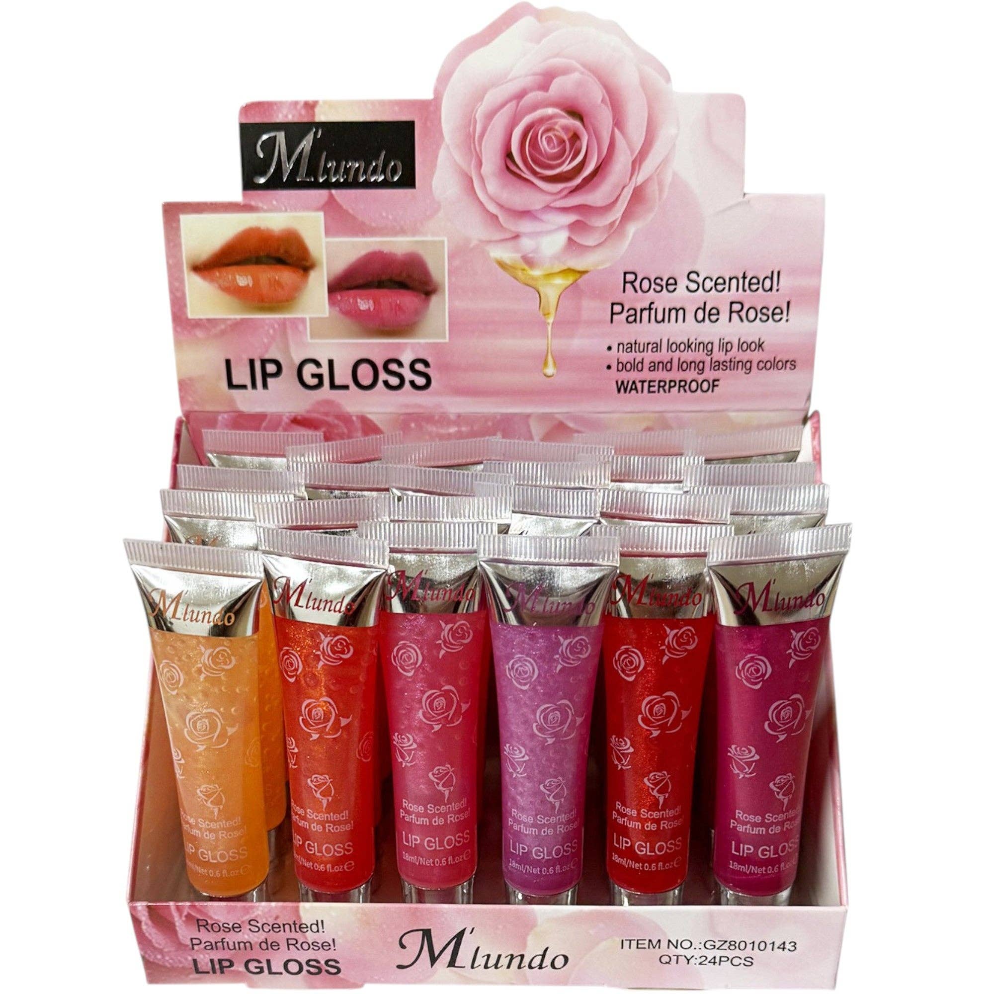 ASSORTED Miundo Rose Scented Lip Gloss GZ8010143 (24PC) for wholesale on Faire1