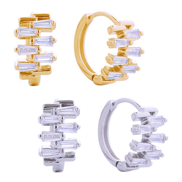 14K Gold-Dipped Cubic Zirconia Huggie Earrings for wholesale by Fashion City
