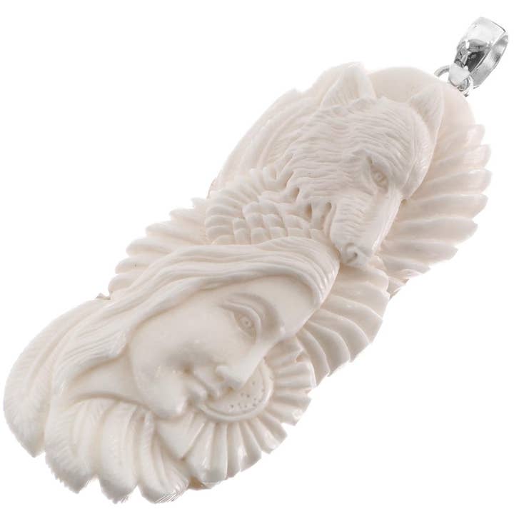 Colgante de talla de hueso de bisonte indio de plata de ley 925, 7,3 cm. para venta al por mayor de FifiRose