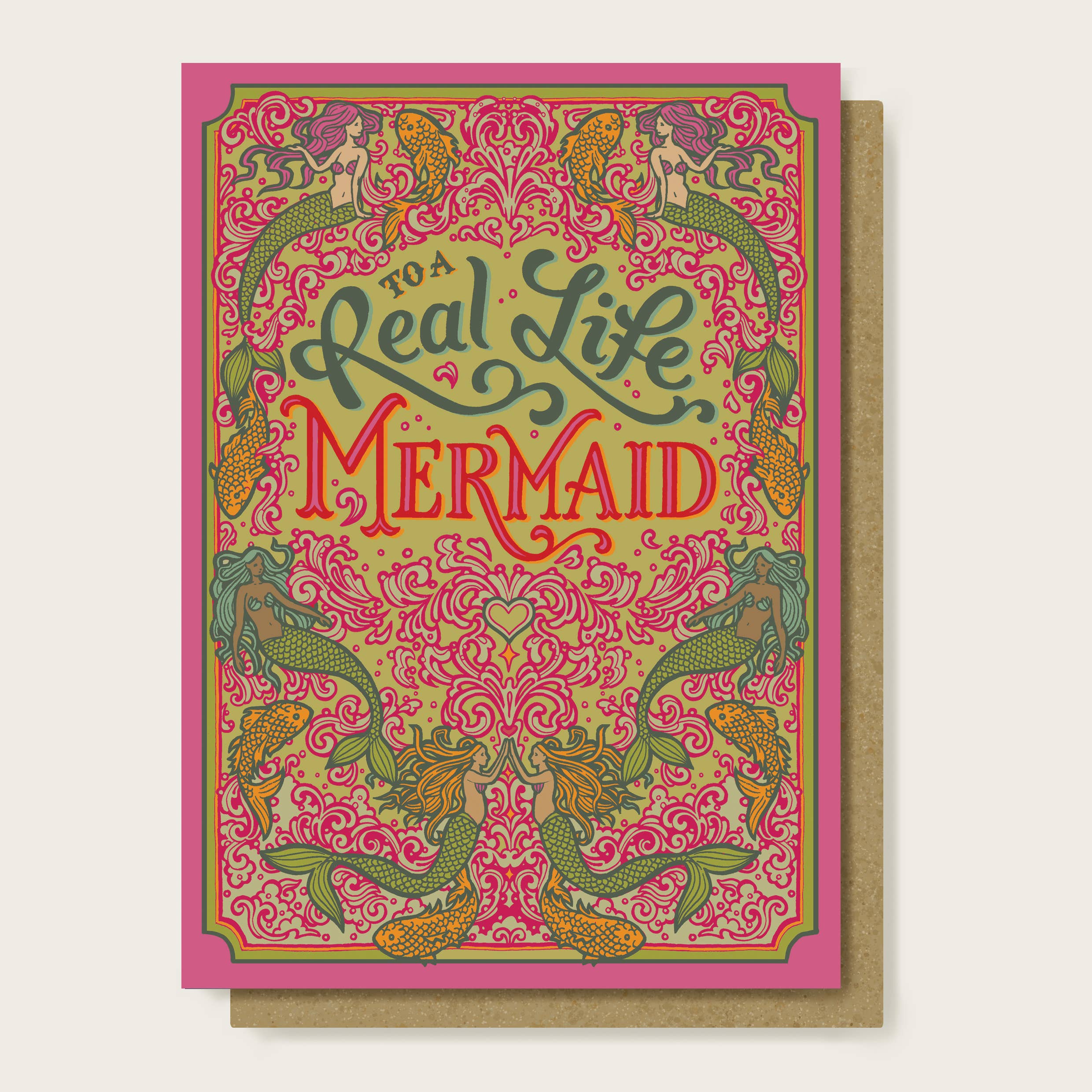 flight & fancy - Wholesale Birthday Card - Real Life Mermaid Greeting Card. Pink & Green Birthday Card0