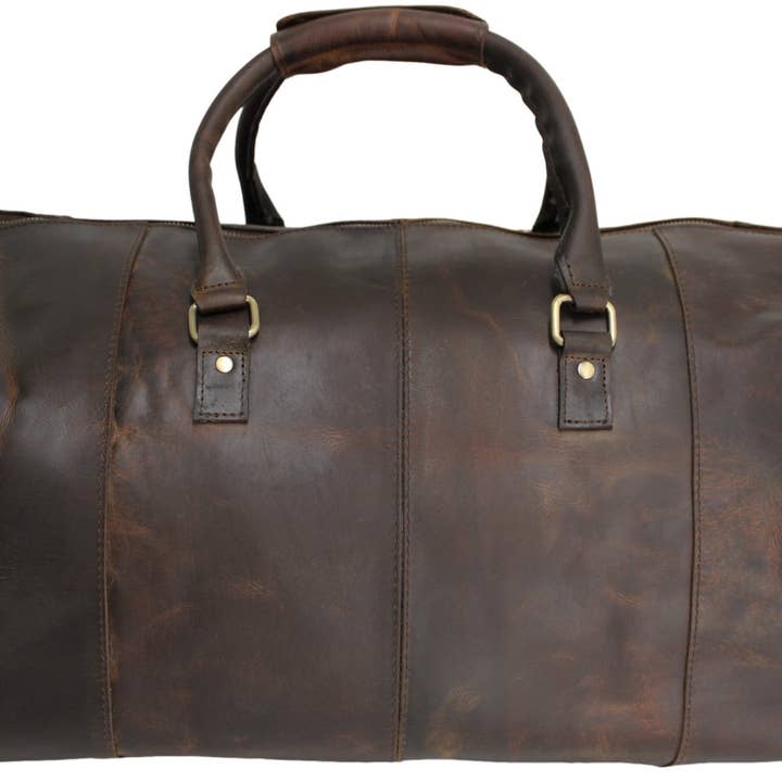 hide & chic - Wholesale Weekender bag – Unisex - Quality Full Grain Genuine Leather Travel Bag with Adjustable Shoulder Strap. FREE Leather Apple Air-tag Holder.10