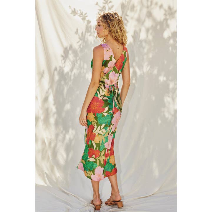 IBIZA GARDEN Moonstruck Satin V Neck Midi Dress for wholesale on Faire