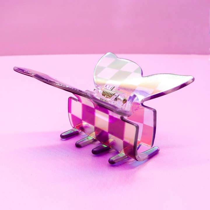 Frog Sac - Vente Pince à cheveux – femme - Pince à cheveux papillon à carreaux irisé moyen22