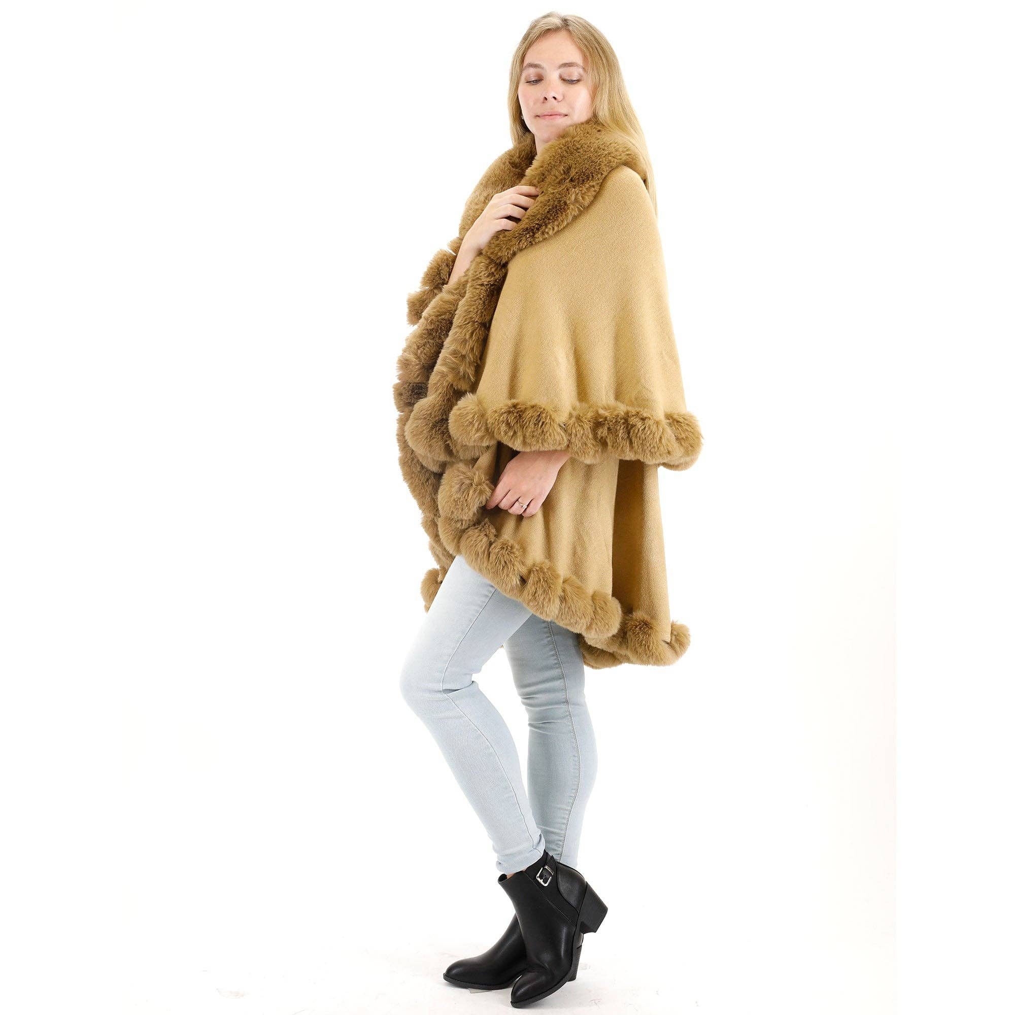 TAPA fashion - Wholesale Poncho - Women's - Solid Color Fur Double Layer Poncho SH925 (3PC)21