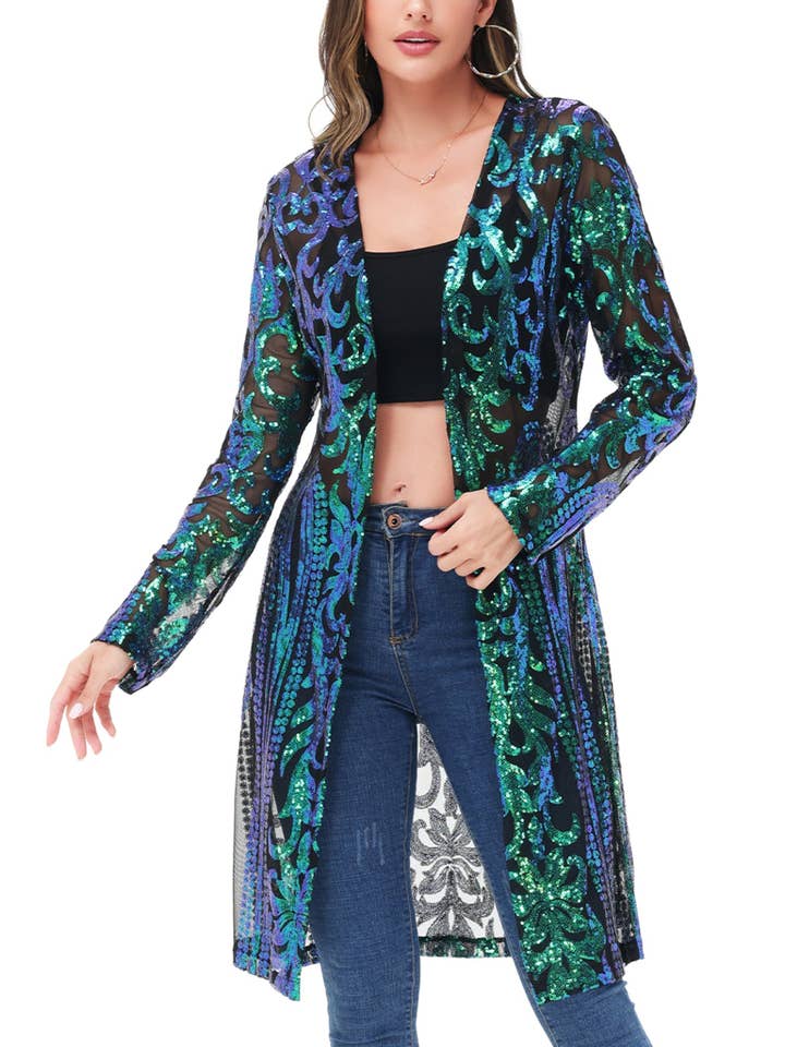 Anna Kaci Wholesale - Wholesale Kimono - Women's - Women's Sparkly Sequin Cardigan Long Sleeve Open Front25