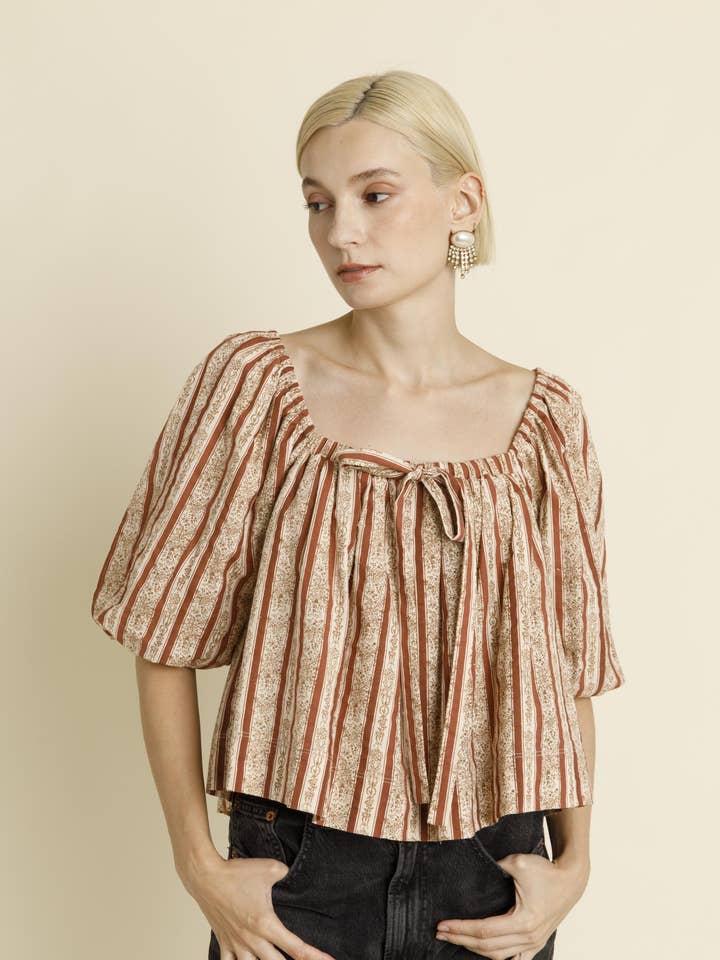 AT1809 - STRIPED PEASANT TOP W/ TIE and other Purchase Wholesale peasant top. Free Returns & Net 60 Terms on Faire trending on Faire.
