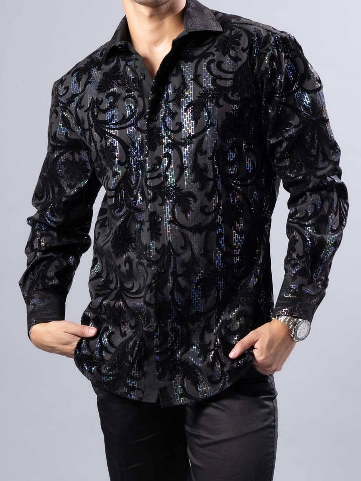 252221 - Black Button Up Long Sleeve Dress Shirt for wholesale by Bespoke Moda