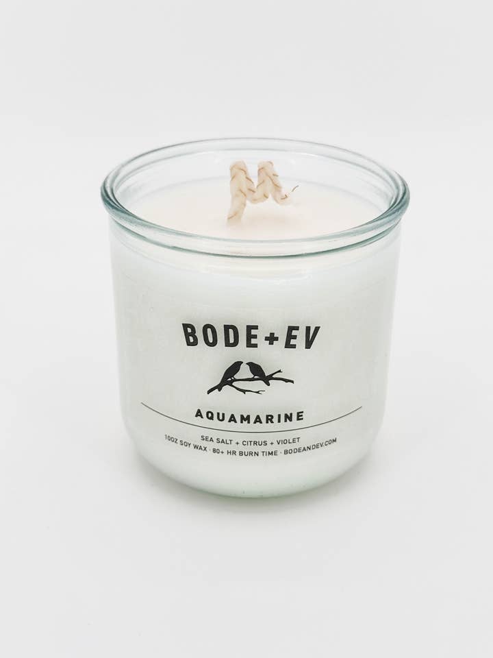Aquamarine | Citrus & Sea Salt Soy Candle + Room Spray for wholesale by Bode+Ev