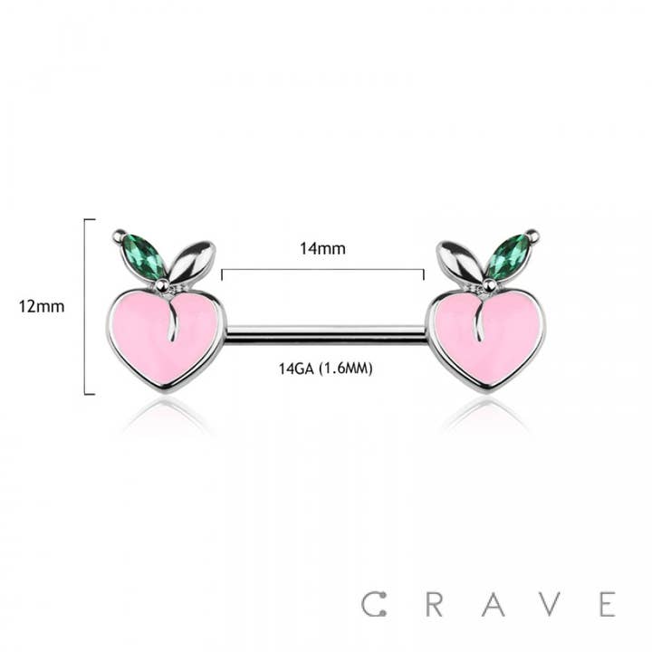 CRAVE BODY JEWELRY - Wholesale Nipple Ring - PEACH CHARM END 316L SURGICAL STEEL NIPPLE BAR