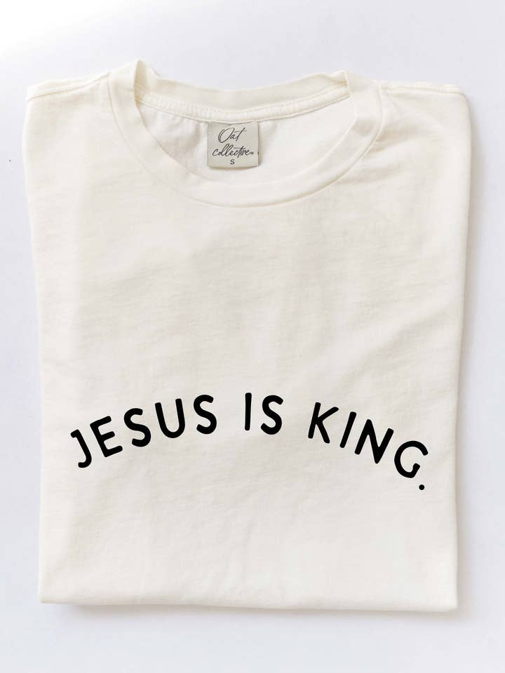 OAT COLLECTIVE - Wholesale Screen Printed T-Shirt - Women's - JESUS IS KING. Mineral Washed Graphic Top1