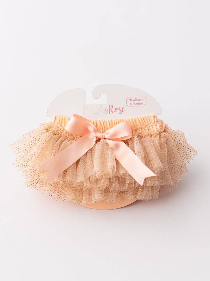 Peach and Gold Glitter Tutu Bloomer for wholesale by Mila & Rose