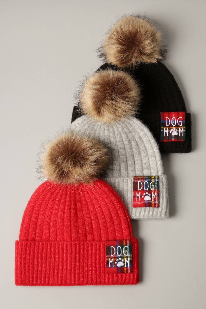 Faux Fur Pom Pom Chunky Knit Super Soft Unisex Embroidered Beanie From The House Of Dog. Saluki Owner Clothing Gifts Accessories Hats & Caps Winter Hats Skull Caps & Beanies 
