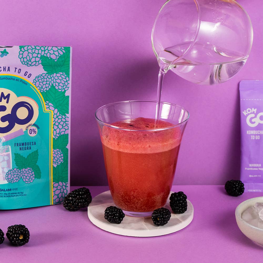 Komgo - Wholesale Kombucha - Doypack with 6 Kombucha Powder Sticks - Black Raspberry6