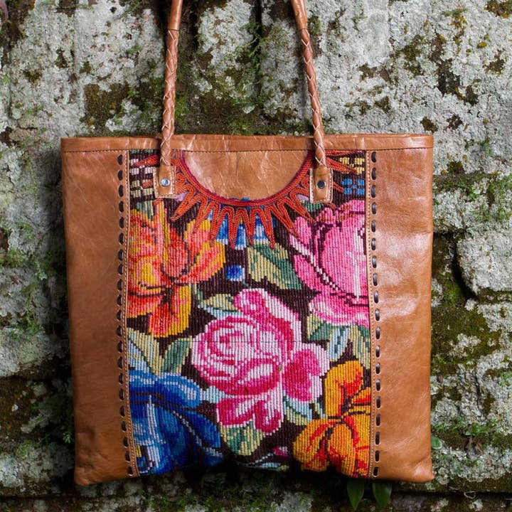 Altiplano - Wholesale Tote Bag - Women's - Huipile and Leather Tote