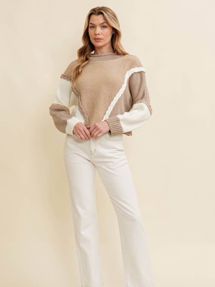 Beige CSW15269J - 2 TONE CONTRAST SWEATER for wholesale on Faire