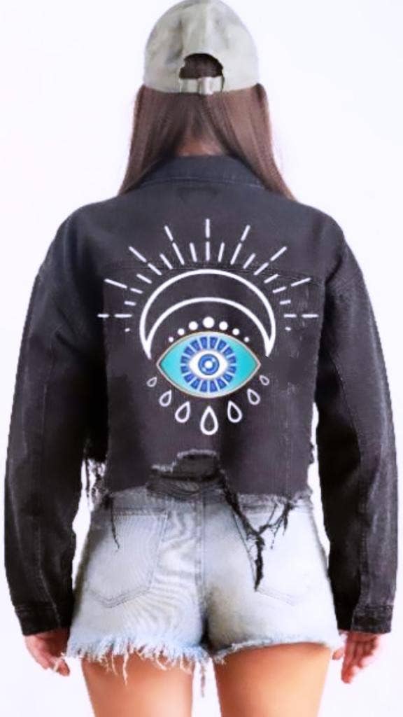 Trio Urban - Wholesale Denim Jacket - Women's - Stay Positive Eye Crop Denim Jacket1
