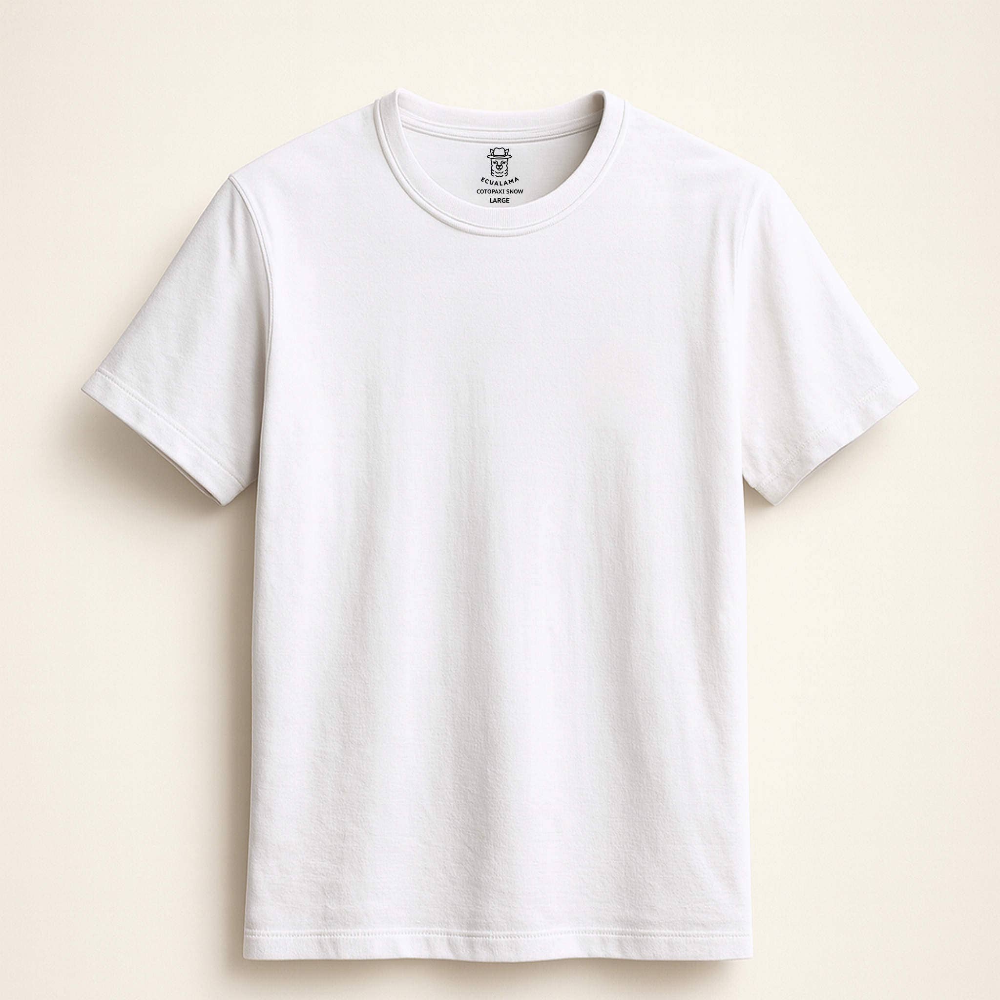 ECUALAMA - Vendita all'ingrosso Maglietta - Unisex - ECUALAMA T-shirt Premium Unisex in Cotone Organico 100% - Morbido Misto Cotone, Commercio Equo e Solidale - COTOPAXI SNOW (bianco semplice)0