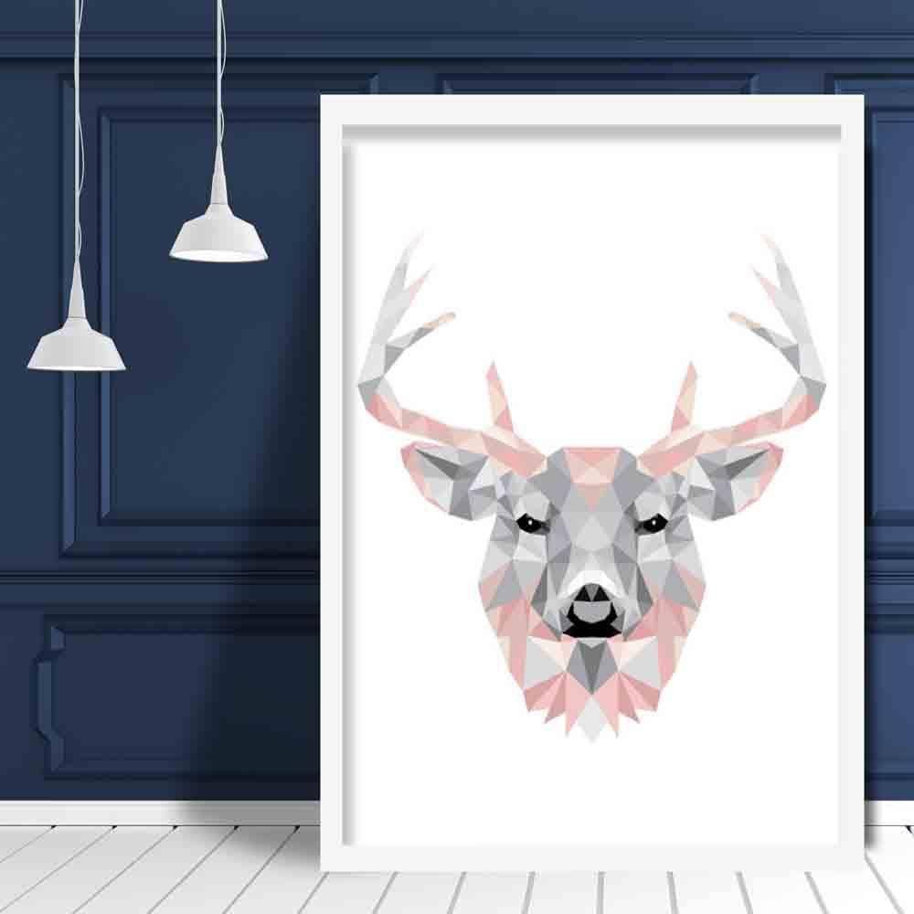 Artze Wall Art – wholesale Poster – Geometrisk Poly Blush Rosa och Grå Stag Head Poster1