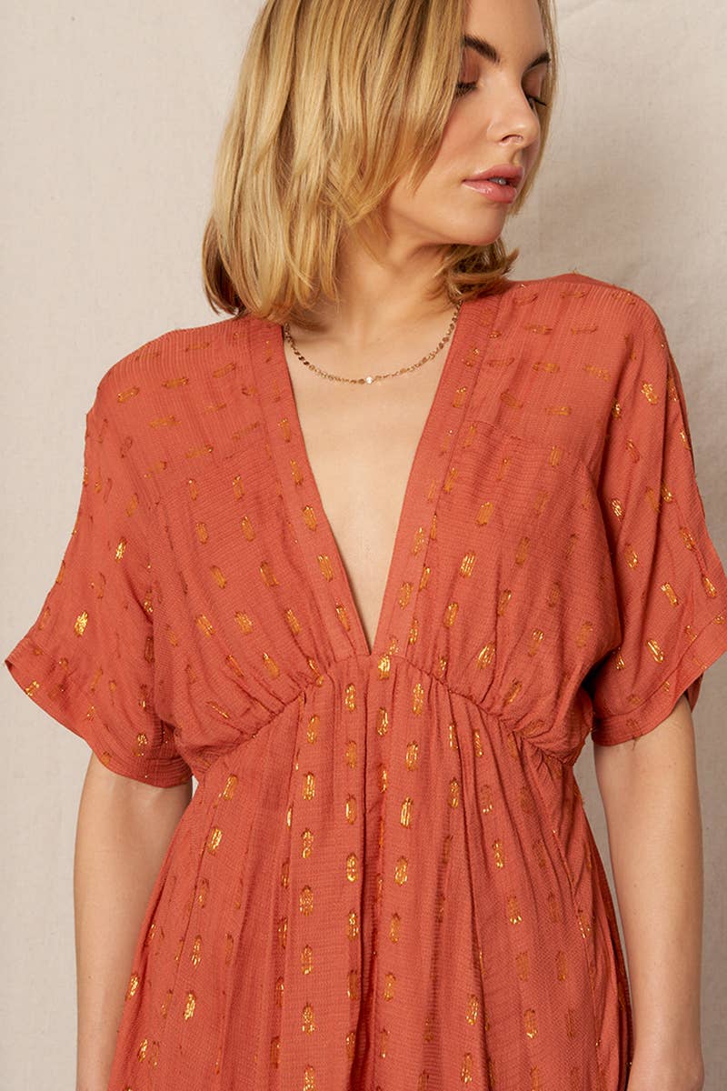 En Crème - Wholesale Dress - Women's - Kimono Sleeve Lurex Polka Dot Maxi Dress4