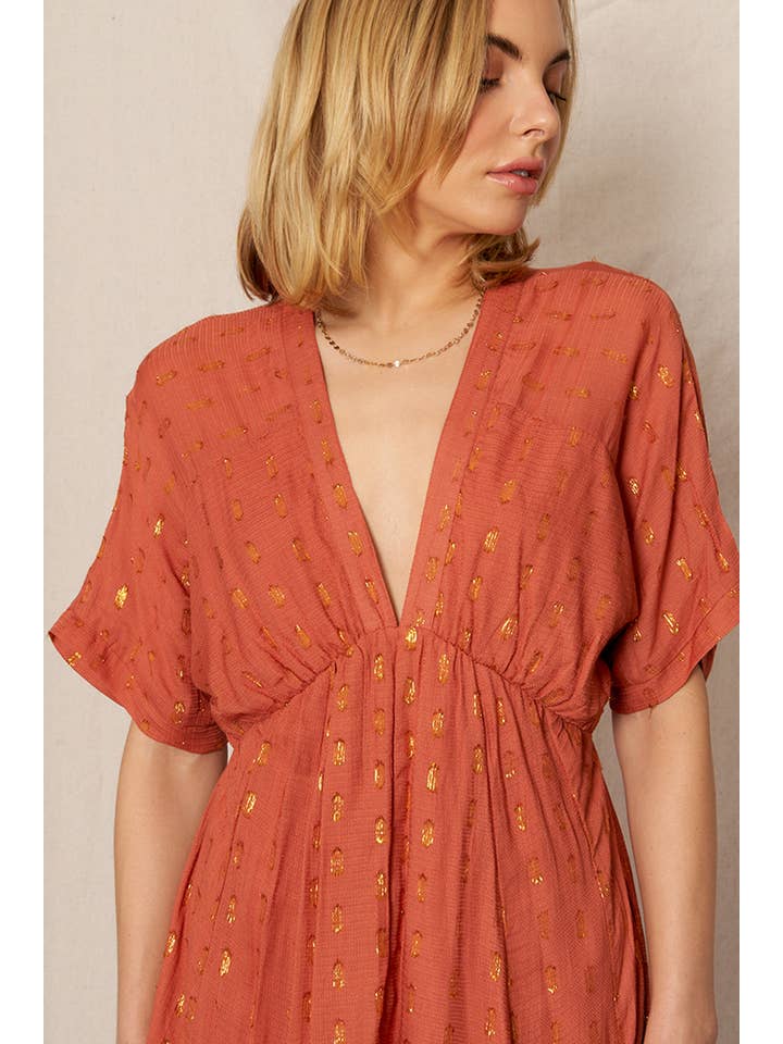 En Crème - Wholesale Dress - Women's - Kimono Sleeve Lurex Polka Dot Maxi Dress4