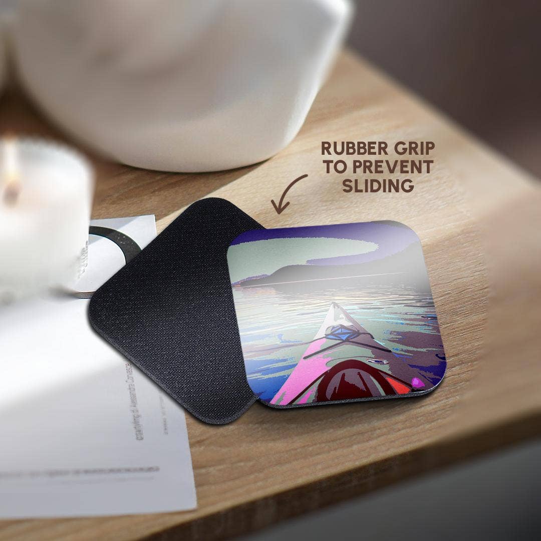 3dRose – wholesale Coasters – 3dRose, Cool fun Artsy Kayaking Art Design with Kayak boat on the Water, Coaster10